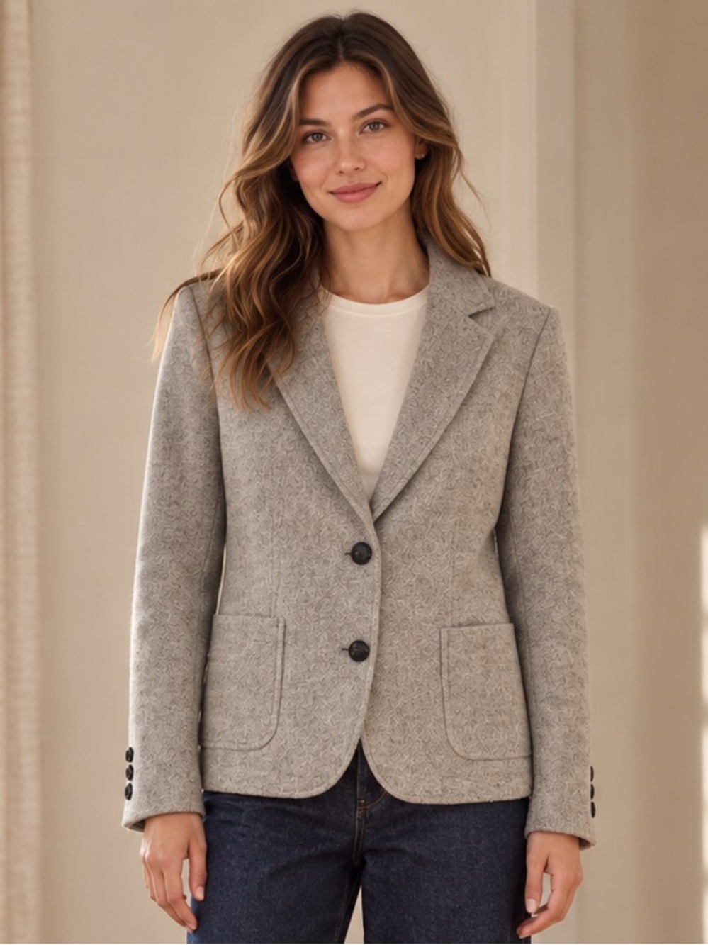 Banana Republic Gray Wool Blend Tweed Blazer Two Button Tailored Jacket Size 6